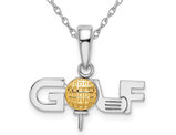 Sterling Silver Polished GOLF Tee Charm Pendant Necklace with Chain
